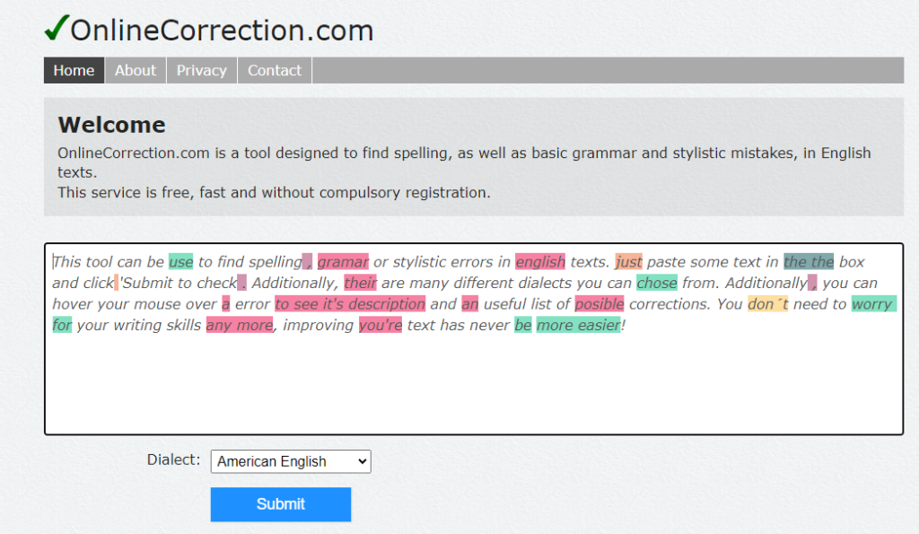 Grammar Checkers to Find and Correct Writing Mistakes:Online Correction